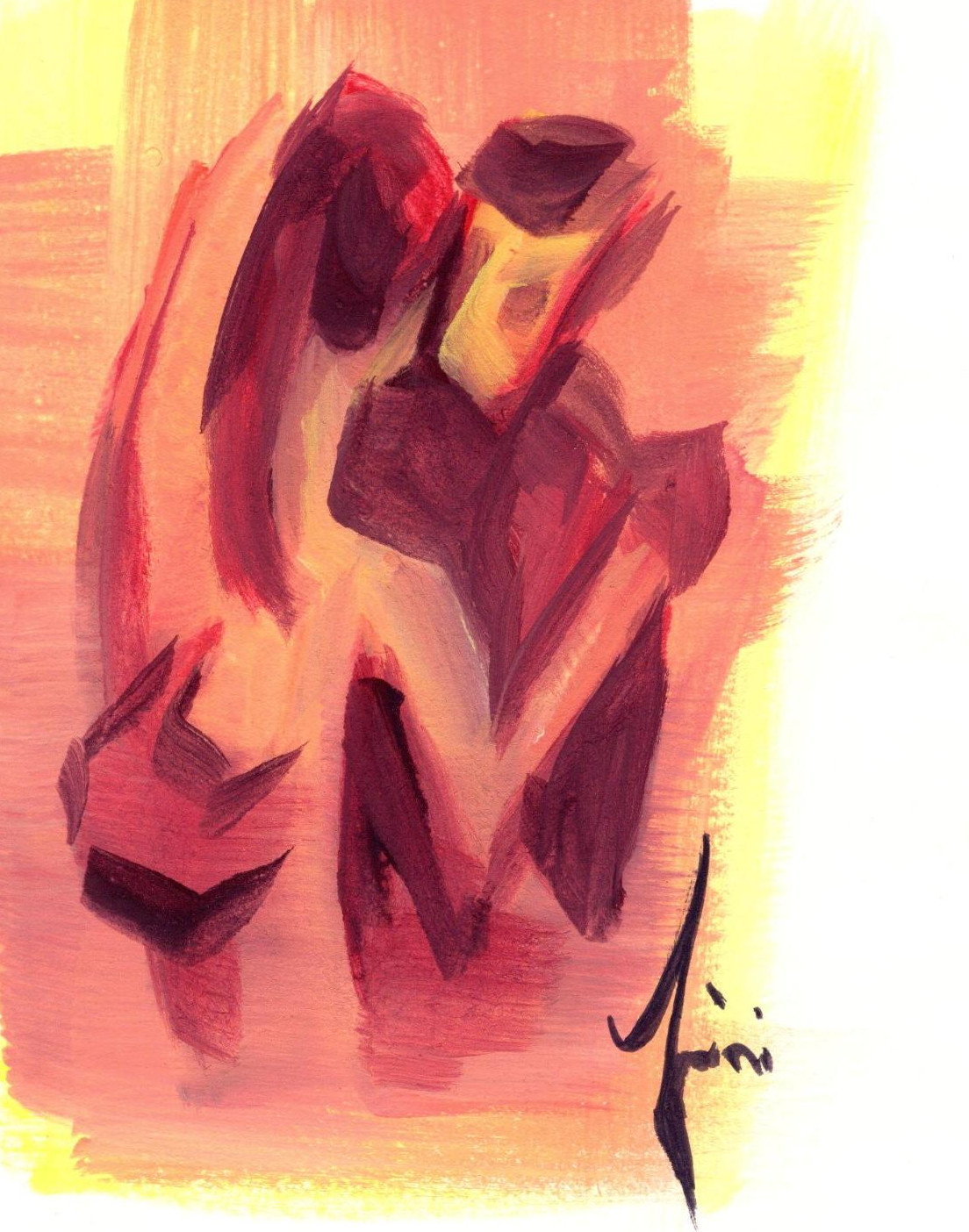 Painting by Fini showing a stylised couple with Fini signature